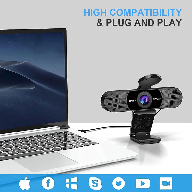 Câmera da Web USB de transmissão HD 1080P para computador com microfones integrados, EMEET Mini Webcam para vídeo em reuniões no PC, desktop e laptop