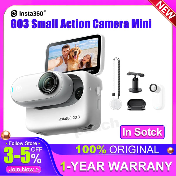 Câmera de ação à prova d'água com Action Pod, Insta360 Go 3, até 2.7K Vídeo, Fotos, 32GB, 64GB, 128GB