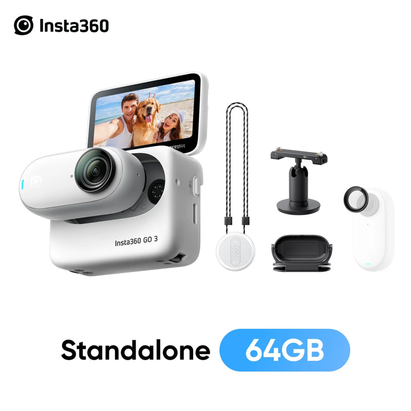 Câmera de ação à prova d'água com Action Pod, Insta360 Go 3, até 2.7K Vídeo, Fotos, 32GB, 64GB, 128GB