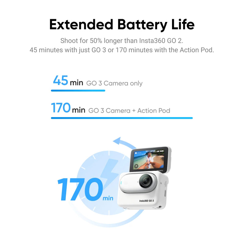 Câmera de ação à prova d'água com Action Pod, Insta360 Go 3, até 2.7K Vídeo, Fotos, 32GB, 64GB, 128GB