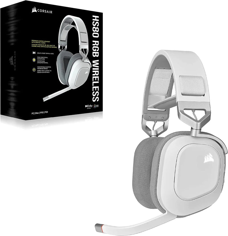 CORSAIR-HS80 RGB Wireless Premium Gaming Headset, áudio espacial, funciona com Mac, PC, PS5, PS4, carbono, branco