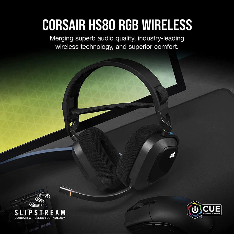 CORSAIR-HS80 RGB Wireless Premium Gaming Headset, áudio espacial, funciona com Mac, PC, PS5, PS4, carbono, branco