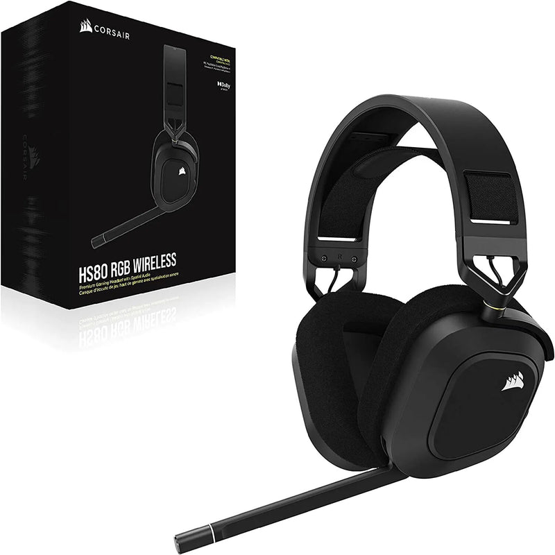 CORSAIR-HS80 RGB Wireless Premium Gaming Headset, áudio espacial, funciona com Mac, PC, PS5, PS4, carbono, branco