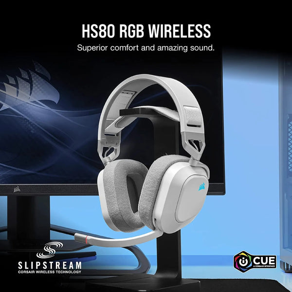 CORSAIR-HS80 RGB Wireless Premium Gaming Headset, áudio espacial, funciona com Mac, PC, PS5, PS4, carbono, branco