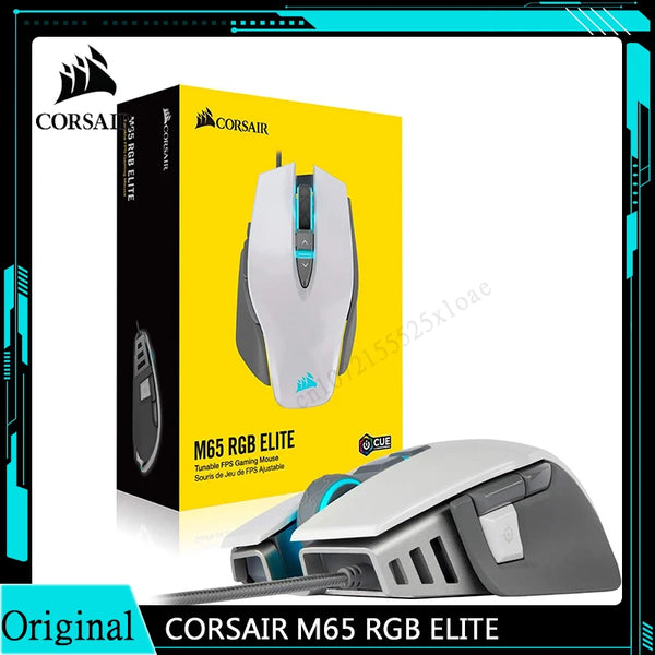 CORSAIR-M65 RGB ELITE Tunable Gaming Mouse, FPS, Retroiluminado Branco, LED RGB, 18000 DPI Óptico, Versão CN