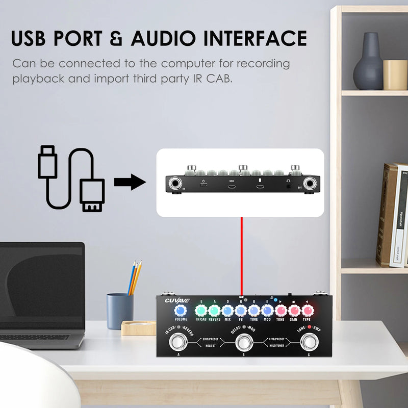 CUVAVE-Pedal De Efeito Combinado Guitarra Elétrica Do Bebê, Gravação Do Telefone, Função De Interface De Áudio, Reprodução De Música Sem Fio
