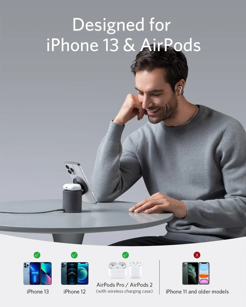 Carregador sem fio magnético 623 MagGo 2 em 1 estação de carregamento sem fio com carregador de USB-C de 20W para iPhone