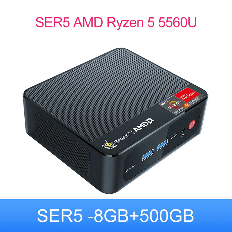 Computador de Jogos Mini Desktop, AMD, DDR4, 16GB RAM, SSD 500GB, WiFi, 6 LAN, 1000M, Ryzen 5, SER5, 5560U, SER5 Pro, 5700H, 5800H VS
