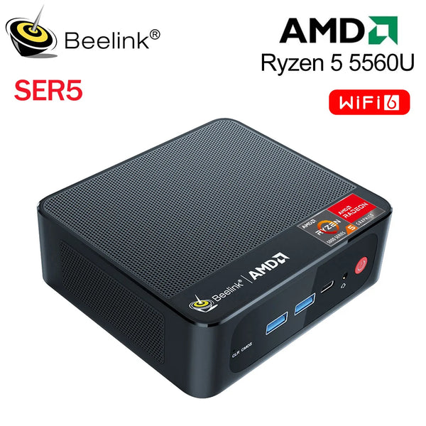 Computador de Jogos Mini Desktop, AMD, DDR4, 16GB RAM, SSD 500GB, WiFi, 6 LAN, 1000M, Ryzen 5, SER5, 5560U, SER5 Pro, 5700H, 5800H VS