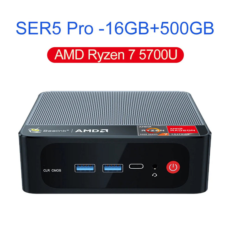 Computador de Jogos Mini Desktop, AMD, DDR4, 16GB RAM, SSD 500GB, WiFi, 6 LAN, 1000M, Ryzen 5, SER5, 5560U, SER5 Pro, 5700H, 5800H VS