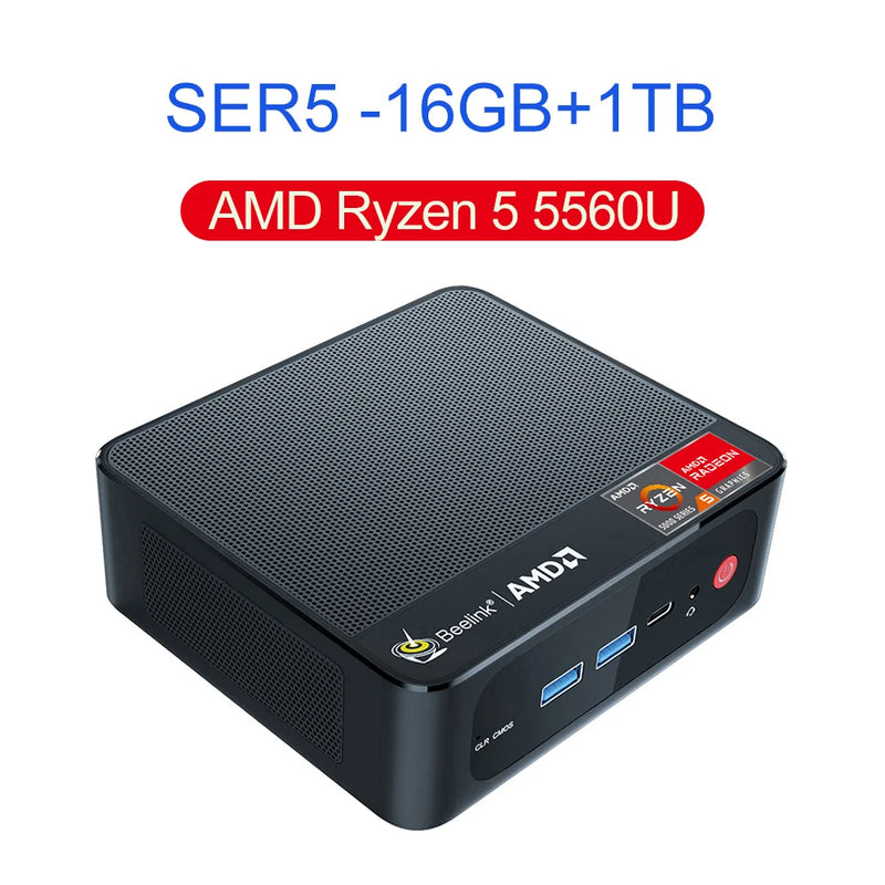Computador de Jogos Mini Desktop, AMD, DDR4, 16GB RAM, SSD 500GB, WiFi, 6 LAN, 1000M, Ryzen 5, SER5, 5560U, SER5 Pro, 5700H, 5800H VS