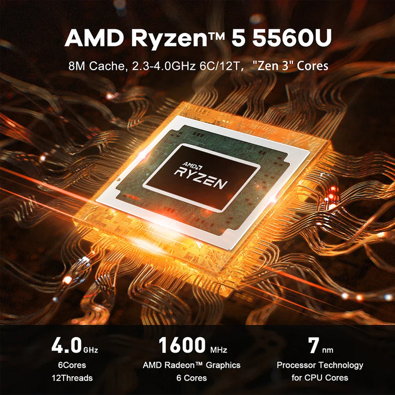 Computador de Jogos Mini Desktop, AMD, DDR4, 16GB RAM, SSD 500GB, WiFi, 6 LAN, 1000M, Ryzen 5, SER5, 5560U, SER5 Pro, 5700H, 5800H VS