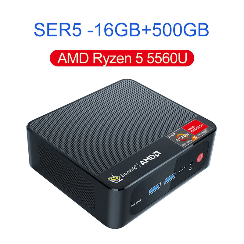 Computador de Jogos Mini Desktop, AMD, DDR4, 16GB RAM, SSD 500GB, WiFi, 6 LAN, 1000M, Ryzen 5, SER5, 5560U, SER5 Pro, 5700H, 5800H VS