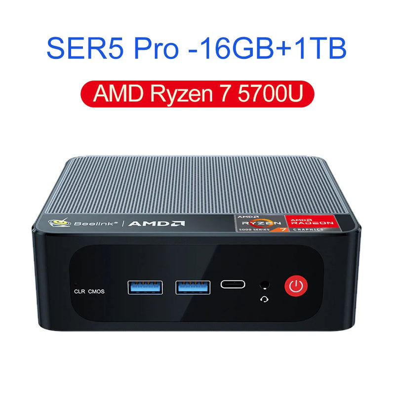 Computador de Jogos Mini Desktop, AMD, DDR4, 16GB RAM, SSD 500GB, WiFi, 6 LAN, 1000M, Ryzen 5, SER5, 5560U, SER5 Pro, 5700H, 5800H VS