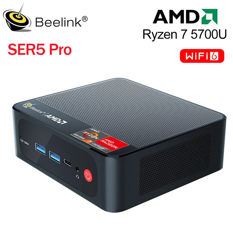Computador de Jogos Mini Desktop, AMD, DDR4, 16GB RAM, SSD 500GB, WiFi, 6 LAN, 1000M, Ryzen 5, SER5, 5560U, SER5 Pro, 5700H, 5800H VS