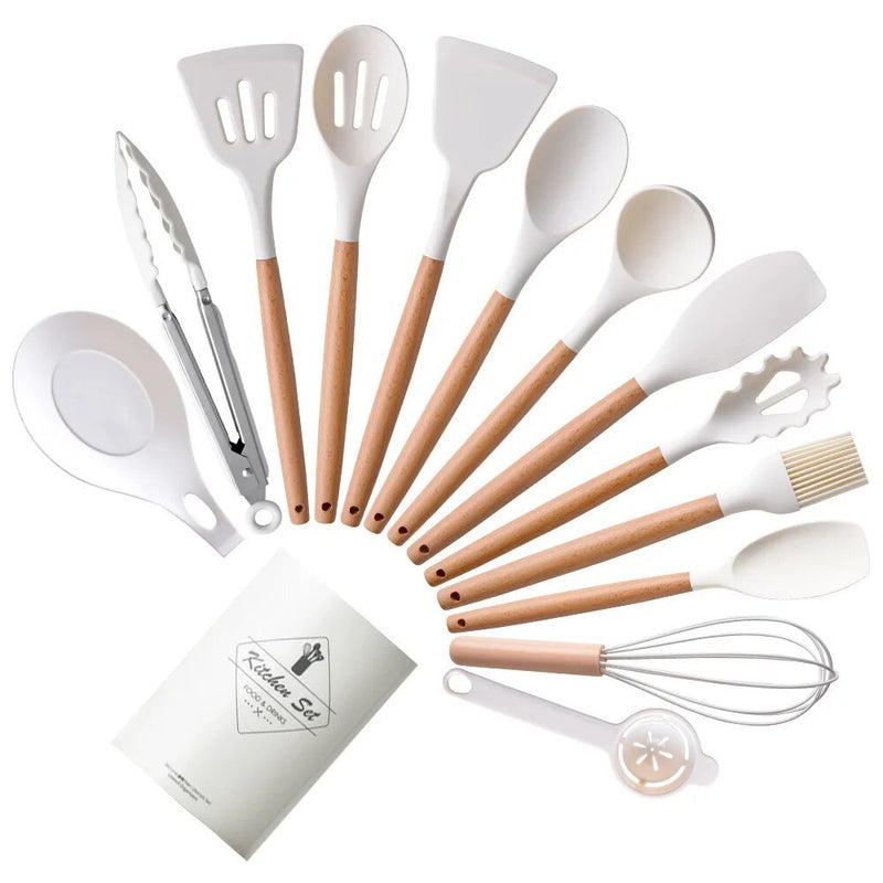 Conjunto de utensílios de cozinha de silicone resistente ao calor, utensílios de cozinha antiaderentes, ferramentas de cozimento com caixa de armazenamento, 14 peças