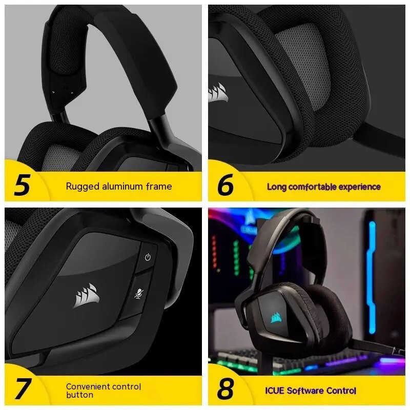 Corsair-Elite Pro Headset Bluetooth para PC, Auscultadores Bluetooth Sem Fio, Som Surround, Presentes Gamer, Bateria de 2,4 GHz Longa Duração, Vazio