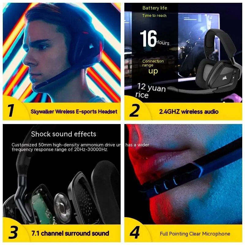Corsair-Elite Pro Headset Bluetooth para PC, Auscultadores Bluetooth Sem Fio, Som Surround, Presentes Gamer, Bateria de 2,4 GHz Longa Duração, Vazio