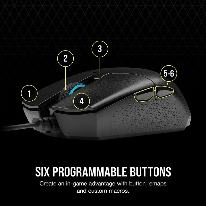 Corsair-KATAR PRO Gaming Mouse, Ultra Leve, FPS, MOBA, Formato Simétrico, Sensor Óptico de 12.400 DPI, 6 Botões Programáveis