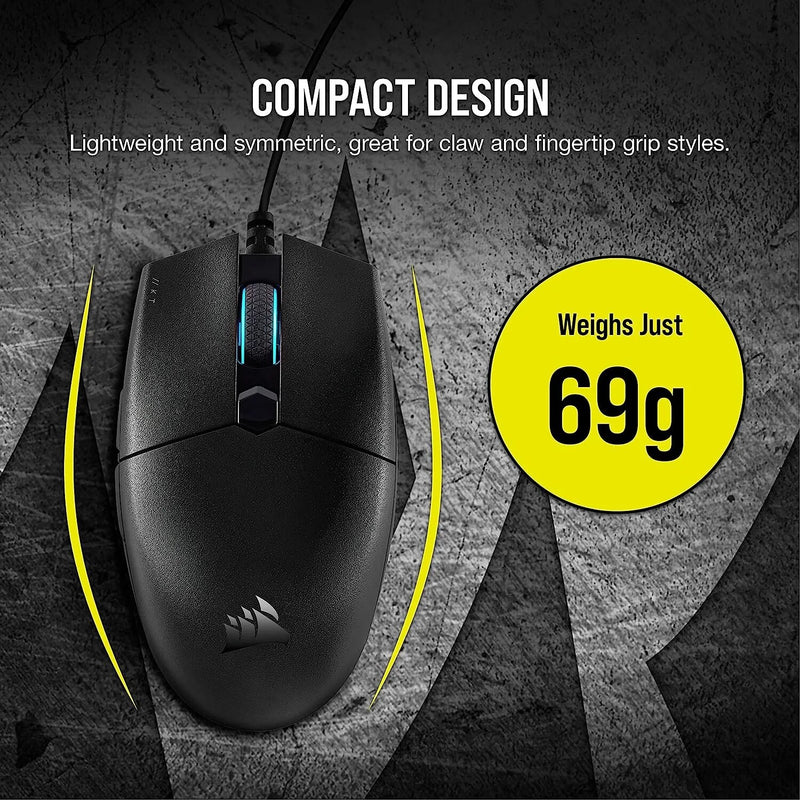Corsair-KATAR PRO Gaming Mouse, Ultra Leve, FPS, MOBA, Formato Simétrico, Sensor Óptico de 12.400 DPI, 6 Botões Programáveis