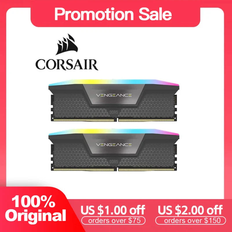 Corsair-Vengeance Memória de desktop otimizada RGB, DDR5 32GB 2x16GB, 5200MHz, 5600MHz, 6000MHz, 6200MHz, AMD otimizada