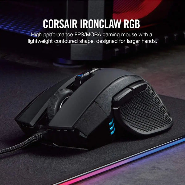 Corsair ironclaw rgb fps/moba gaming mouse retroiluminado rgb led 18000 dpi óptico (versão cn)-preto