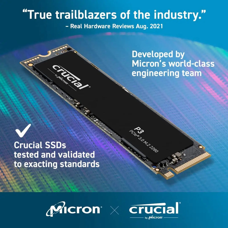 Crucial P3 500GB 1TB 2TB SSD PCIe Gen3 3D NAND NVMe M.2, até 3.500 MB/s