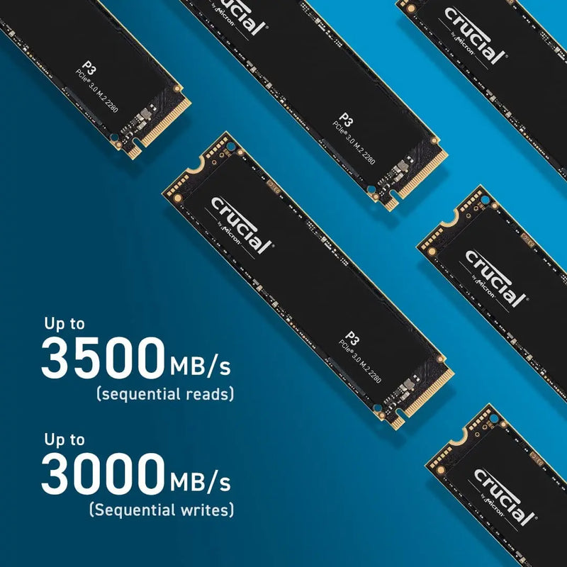 Crucial P3 500GB 1TB 2TB SSD PCIe Gen3 3D NAND NVMe M.2, até 3.500 MB/s