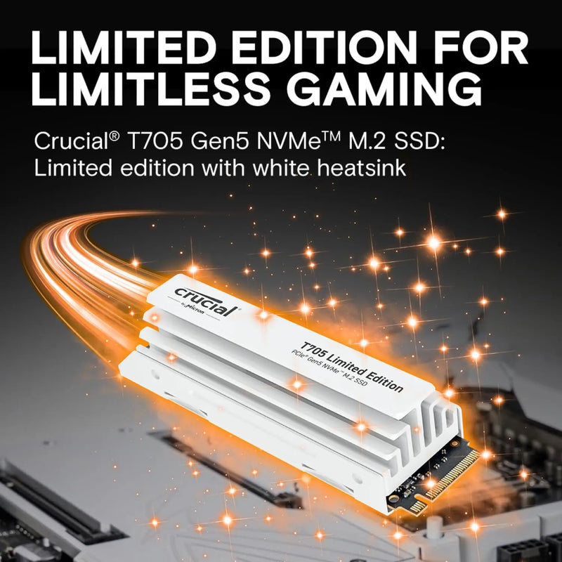 Crucial T705 2TB SSD PCIe Gen5 NVMe com dissipador de calor branco, edição limitada, SSD interno, até 14.500 mbps, Novo, 2022