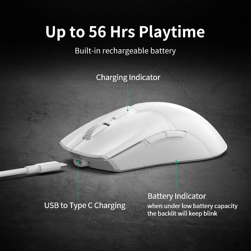 DELUX-M800 PRO PAW3370 Mouse para jogos sem fio, programável, ergonômico, tipo C, recarregável, Windows, Mac, com fio, branco
