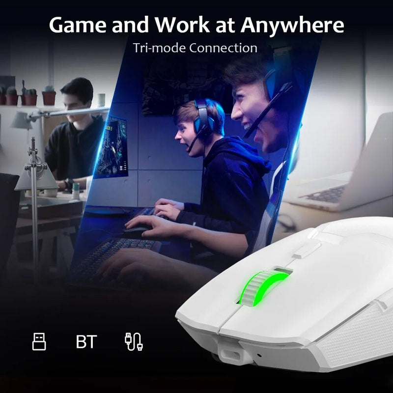 DELUX-M800 PRO PAW3370 Mouse para jogos sem fio, programável, ergonômico, tipo C, recarregável, Windows, Mac, com fio, branco