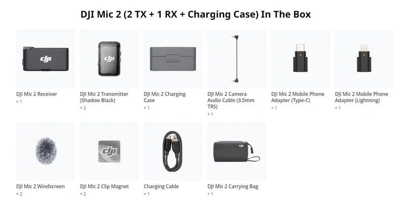 DJI-Mic 2 Microfone Sem Fio, Cancelamento Inteligente de Ruído, Bateria de 6 Horas, Conexão Bluetooth, 250m, 820 ft, Original