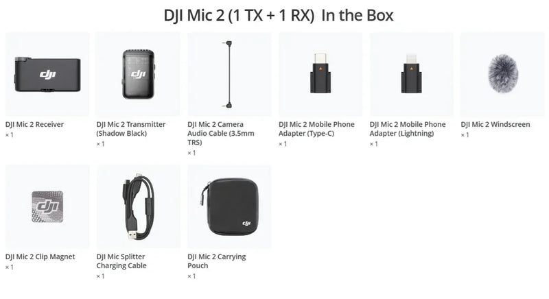 DJI-Mic 2 Microfone Sem Fio, Cancelamento Inteligente de Ruído, Bateria de 6 Horas, Conexão Bluetooth, 250m, 820 ft, Original