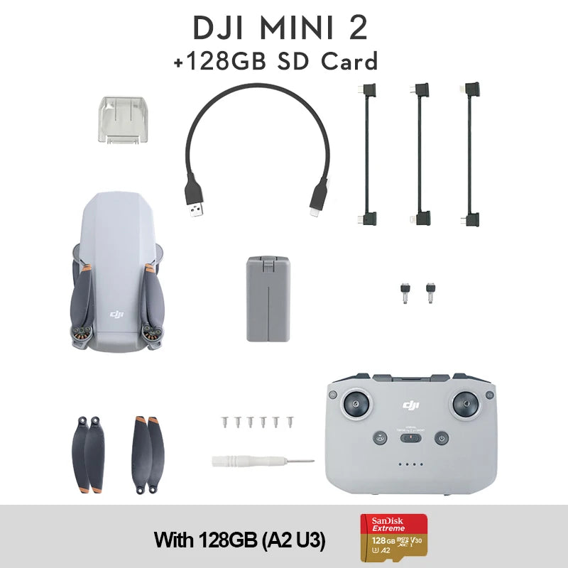 DJI-Mini 2 Drone Quadcopter, Menos de 249g, 31 Minutos de Tempo de Voo, 10km, Transmissão de Vídeo 4K, Marca Original, Novo, Em estoque