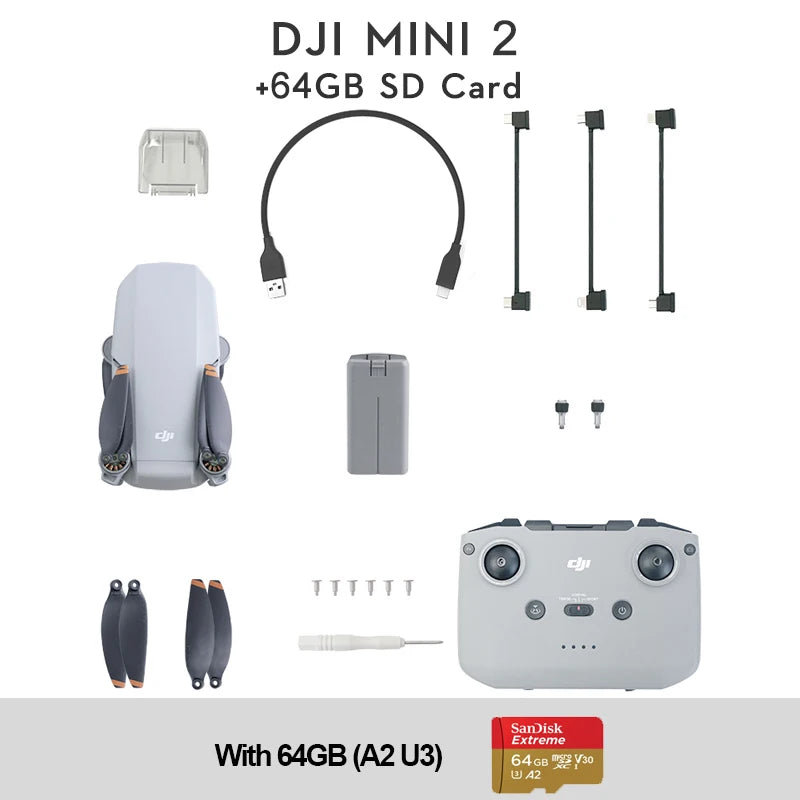 DJI-Mini 2 Drone Quadcopter, Menos de 249g, 31 Minutos de Tempo de Voo, 10km, Transmissão de Vídeo 4K, Marca Original, Novo, Em estoque