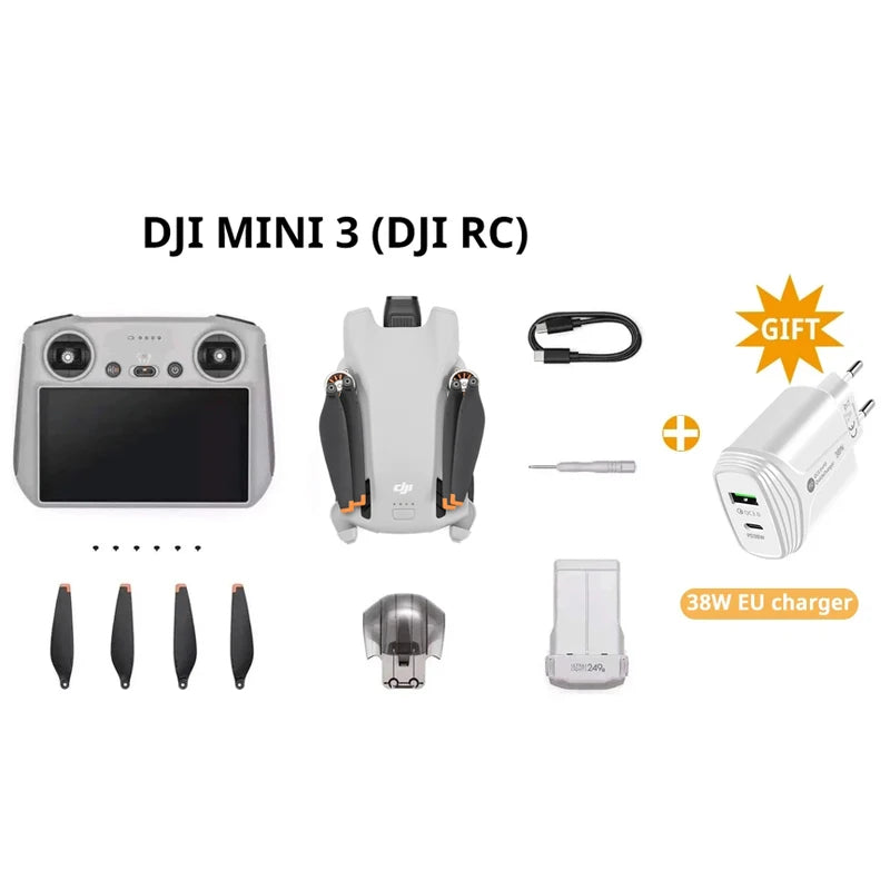 DJI-Mini 3 Fly Mais Combo Drone, Sob 249g, Transmissão 10km, 38 min, Tempo Máximo de Voo, 4K, Vídeo HDR, Brand, Novo, Em Stock