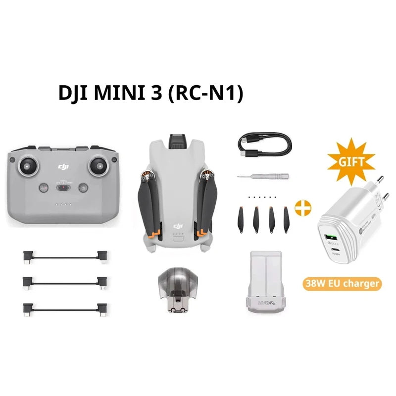 DJI-Mini 3 Fly Mais Combo Drone, Sob 249g, Transmissão 10km, 38 min, Tempo Máximo de Voo, 4K, Vídeo HDR, Brand, Novo, Em Stock