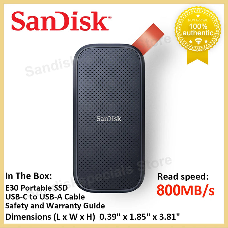 Disco Rígido Portátil para Computador Portátil, Mac, 4TB, 2TB, 1TB, 500 GB, SanDisk-SSD Externo E81, E61, E30, USB 3.2 Tipo C, 480 GB