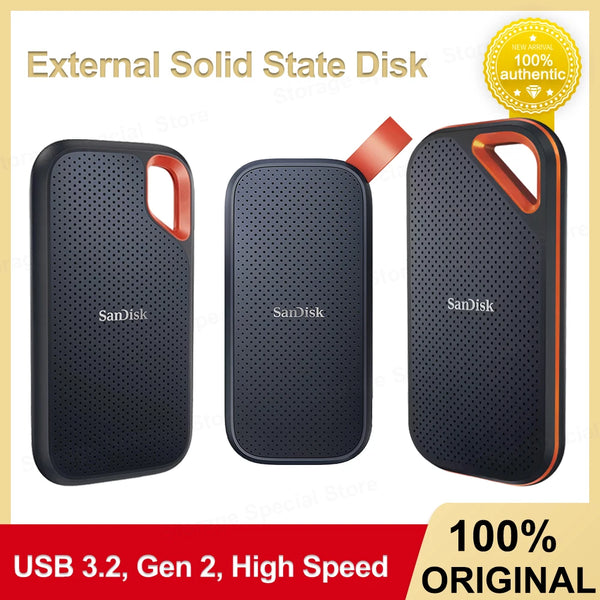 Disco Rígido Portátil para Computador Portátil, Mac, 4TB, 2TB, 1TB, 500 GB, SanDisk-SSD Externo E81, E61, E30, USB 3.2 Tipo C, 480 GB
