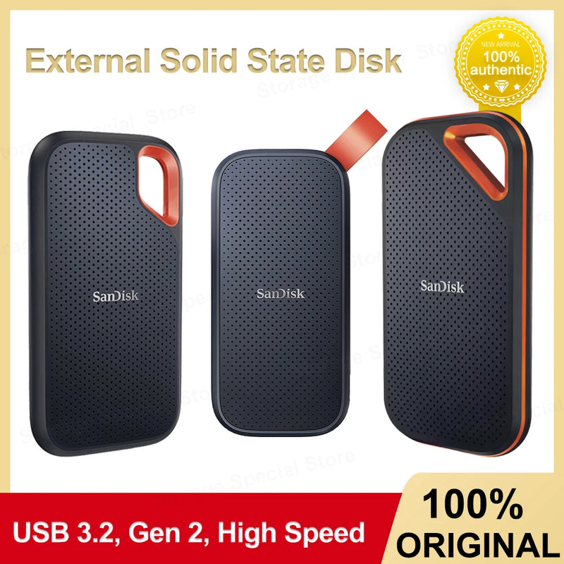 Disco Rígido Portátil para Computador Portátil, Mac, 4TB, 2TB, 1TB, 500 GB, SanDisk-SSD Externo E81, E61, E30, USB 3.2 Tipo C, 480 GB