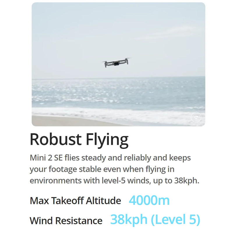 Dji Mini 2 SE Fly Mais Drone Combo, 2.7k, 30fps, Transmissão de vídeo 10km, Tempo máximo de voo 31 min, 38 km, Resistência ao vento