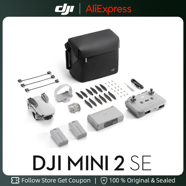 Dji Mini 2 SE Fly Mais Drone Combo, 2.7k, 30fps, Transmissão de vídeo 10km, Tempo máximo de voo 31 min, 38 km, Resistência ao vento