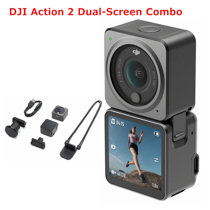 Dji original ação 2 power combo de tela dupla combo esportes câmera 4k 120fps 155 ° super wide fov design magnético impermeável mini
