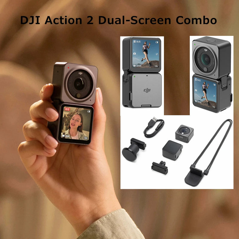 Dji original ação 2 power combo de tela dupla combo esportes câmera 4k 120fps 155 ° super wide fov design magnético impermeável mini