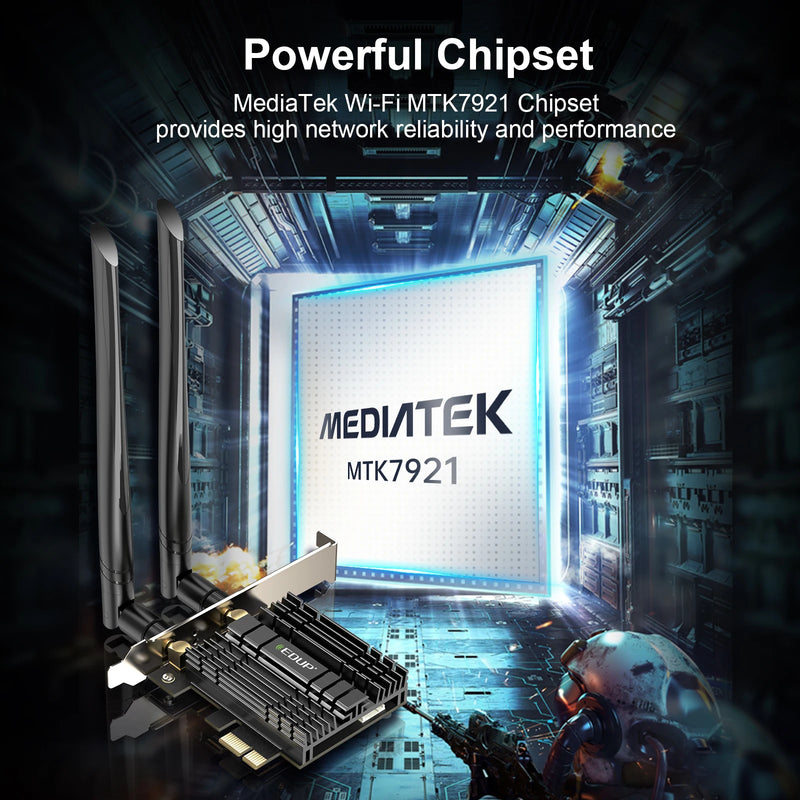 EDUP 1800Mbps WiFi 6 PCIe WiFi Adaptador Bluetooth 2.4G/5GHz Placa de rede PCIe 802.11AX/AC MU-MIMO PCIe Adaptador para Desktop AMD