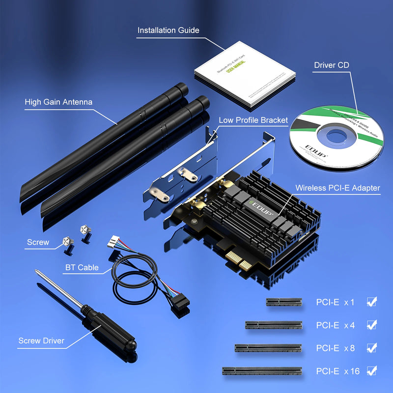EDUP 1800Mbps WiFi 6 PCIe WiFi Adaptador Bluetooth 2.4G/5GHz Placa de rede PCIe 802.11AX/AC MU-MIMO PCIe Adaptador para Desktop AMD