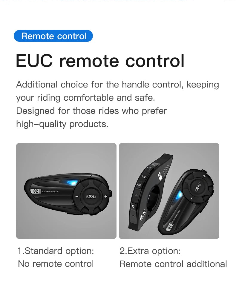 EJEAS-Q7 Capacete de Motocicleta Intercomunicador, Bluetooth Headset, Par Rápido, Até 7 Cavaleiros, Comunicador, IP65, FM, UE, Bluetooth Opcional