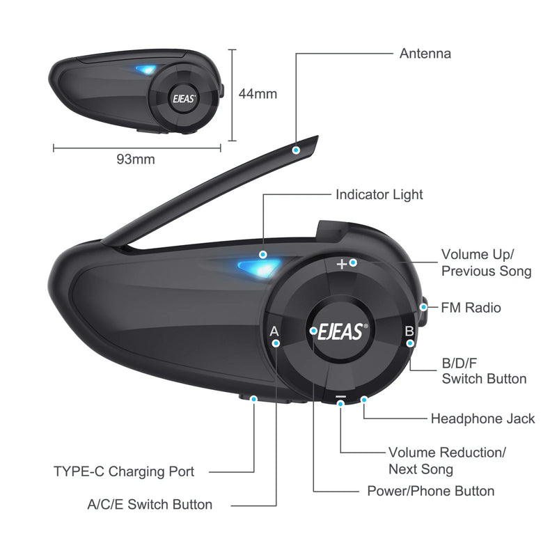 EJEAS-Q7 Capacete de Motocicleta Intercomunicador, Bluetooth Headset, Par Rápido, Até 7 Cavaleiros, Comunicador, IP65, FM, UE, Bluetooth Opcional