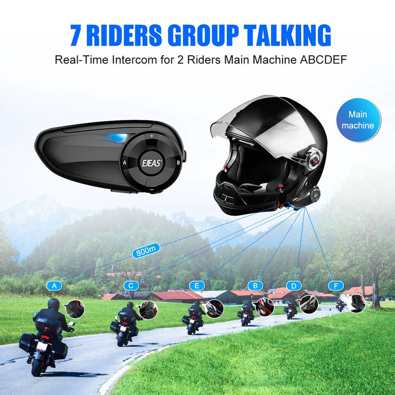 EJEAS-Q7 Capacete de Motocicleta Intercomunicador, Bluetooth Headset, Par Rápido, Até 7 Cavaleiros, Comunicador, IP65, FM, UE, Bluetooth Opcional