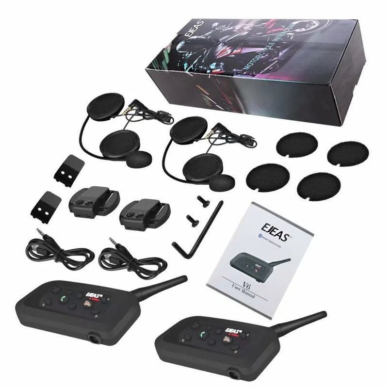 Ejeas V6 Pro Intercomunicador de Capacete de Motocicleta, Interfone Comunicador Bluetooth, Impermeável, Fone de Ouvido BT, 1.200 m, 6 Pilotos